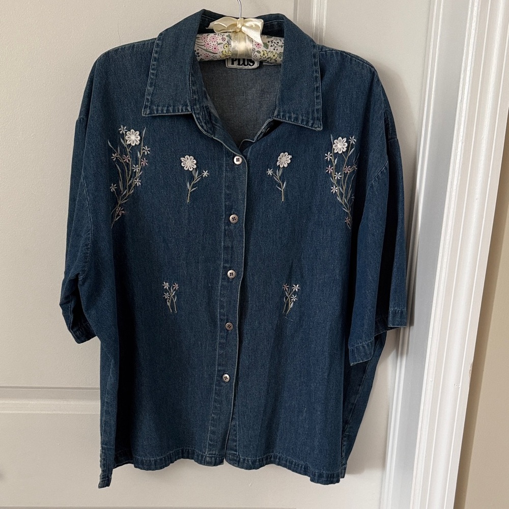 Floral Embroidered Denim Shirt